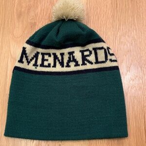 Menards Unisex Green and Cream Knit Hat w Pom/ One Size / Beanie